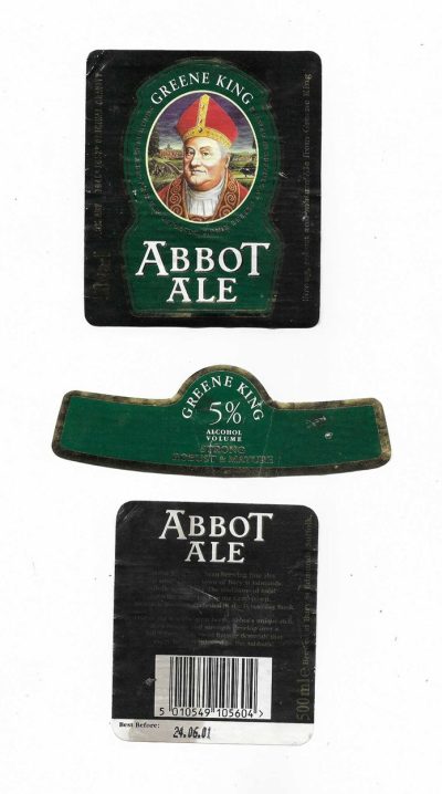 GREENE KING - ABBOT ALE - TRIO SOAKED OFF BOTTLES