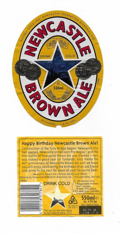 NEWCASTLE - HAPPY BIRTHDAY - 80TH - BUT ONLY ON BACK LABEL ? - TAKEN OFF BOTTLE - FAIR