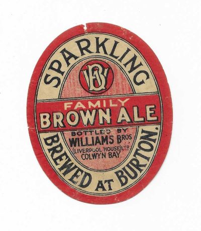 WILLIAMS BROS. OF COLWYN BAY - FAMILY BROWN ALE - FAIR/GOOD - 85mm TALL