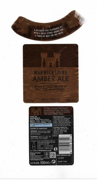 ADNAMS OF SOUTHWOLD - WARWICKSHIRE AMBER - USED - TAKEN OFF BOTTLE