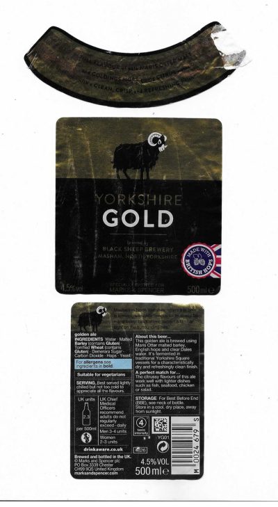ADNAMS OF SOUTHWOLD - YORKSHIRE GOLD - USED - SOAKED OFF BOTTLE