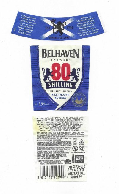 BELHAVEN - DUNBAR - 80 SHILLING - USED - TAKEN OFF BOTTLE