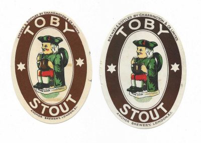 CHARRINGTON'S STOUT - 2 OLD DIFFERENT SIZED LABELS - 92mm & 95mm TALL