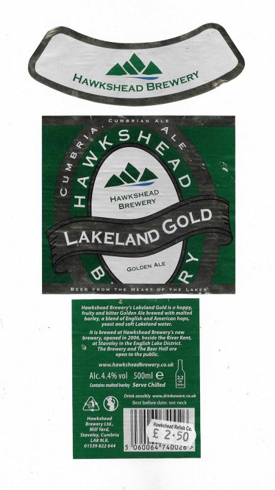 HAWKSHEAD - LAKELAND GOLD - USED - TAKEN OFF BOTTLE - FAIR