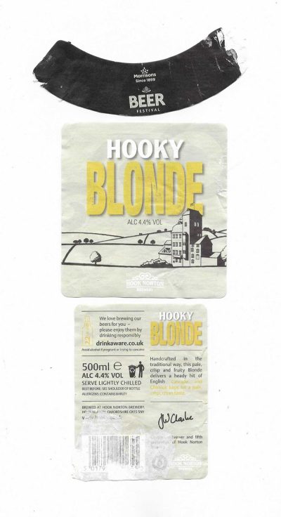 HOOK NORTON - HOOKY BLONDE - USED - TAKEN OFF BOTTLE - FAIR